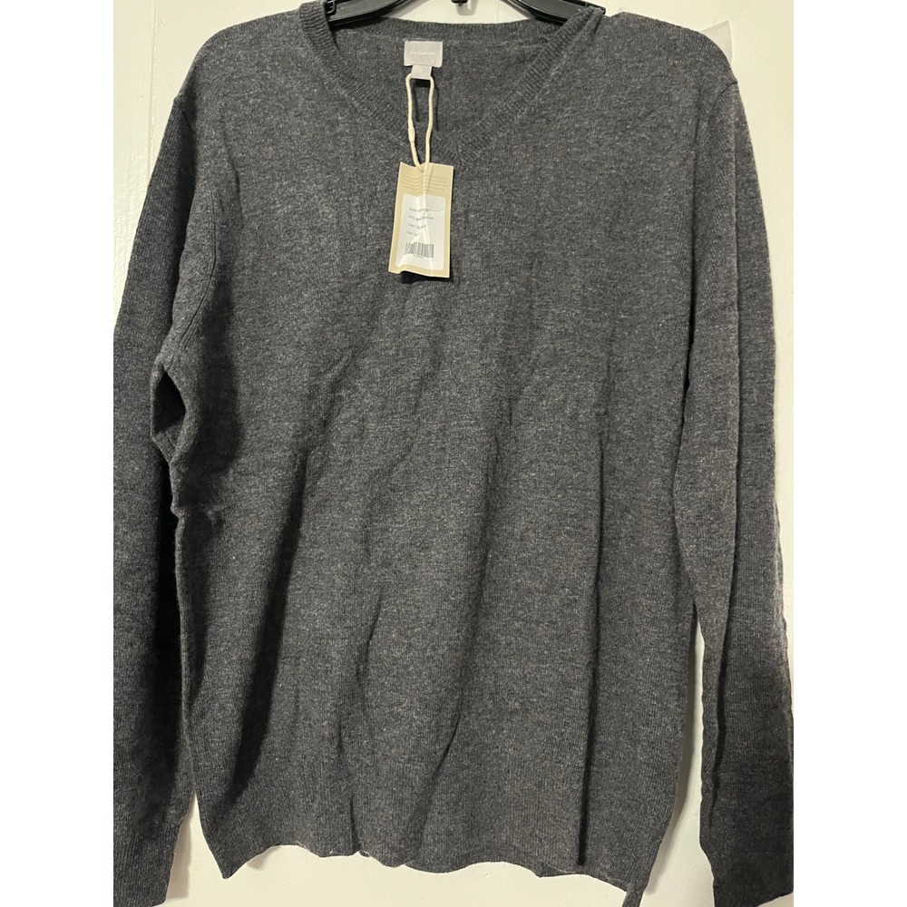 Cashmeren Mens V-Neck Sweater 100% Premium Wool Charcoal Grey Size Large NEW